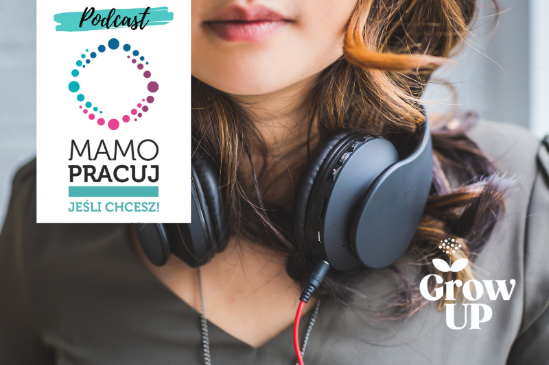grafika podcast Mamo Pracuj jeśli chcesz dziewczyna w słuchawkach